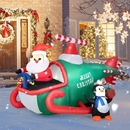 Tangkula 6.5 Ft Christmas Inflatable Santa Claus Flying Helicopter, Self Inflating Christmas Decoration With Built-In Led Lights &Amp; Waterproof Fan, Outdoor Blow Up Xmas Decorations For Yard, Lawn