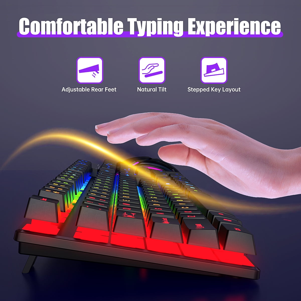 Gaming Keyboard and Mouse Combo, LED RGB Backlit Wired Keyboards 104 Keys Mechanical Feel Anti-ghosting & 7 Colors Gaming Mouse W/ Mouse Pad, for Windows/XP/Vista PC Laptop Computer Gamer