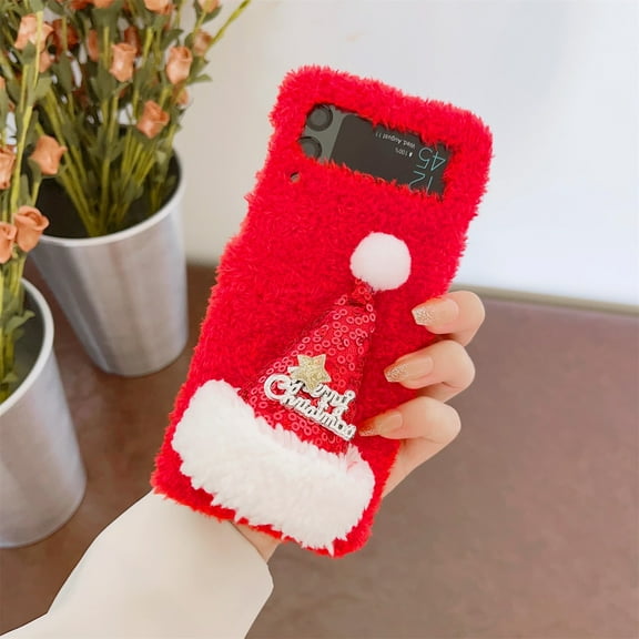 SaniMore Case for Samsung Galaxy Z Flip 4 6.7" 2022 Relaese, Hairy Skin PC Back Lovely 3D Hat Shockproof Anti-drop Fashion Christmas Theme Case for Galaxy Z Flip 4 6.7 inch 2022, Red