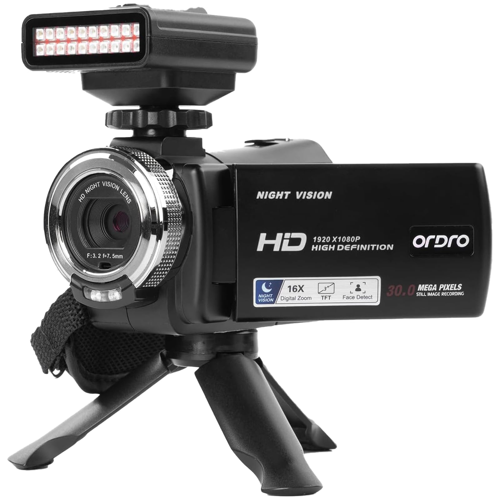 ORDRO HDV-V12 Video Camera Camcorder 16X Digital Zoom Night Vision Recorder 3.0 Inch Rotation LCD