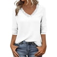 thumbnail image 3 of QATAINLAV 3/4 Sleeve Cotton Linen Tops for Women Loose Casual V Neck Tees Shirts Cute Solid Summer Gauze Tunics White XXL, 3 of 10