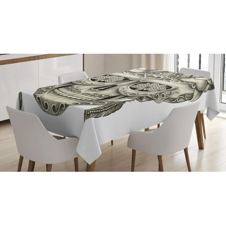 

Ambesonne Grey Tablecloth Rectangular Table Cover Floral Sugar Skull 60 x90 Grey Ivory