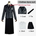 thumbnail image 1 of Disfraz de Cosplay familiar de Wednesday Addams para adultos y niños, uniforme escolar, chaqueta, falda, traje para mujer, ropa de fiesta de Halloween, 1 of 4