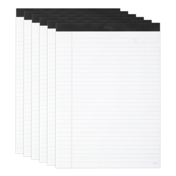 TUL® Writing Pads, Letter Size, Wide Rule, 50 Sheets Per Pad, White, Pack Of 6 Pads