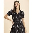 thumbnail image 3 of Moomaya Womens Printed Front Slit Dress, Puffed Sleeves, Styles Back Ties Midi Dress, 3 of 8