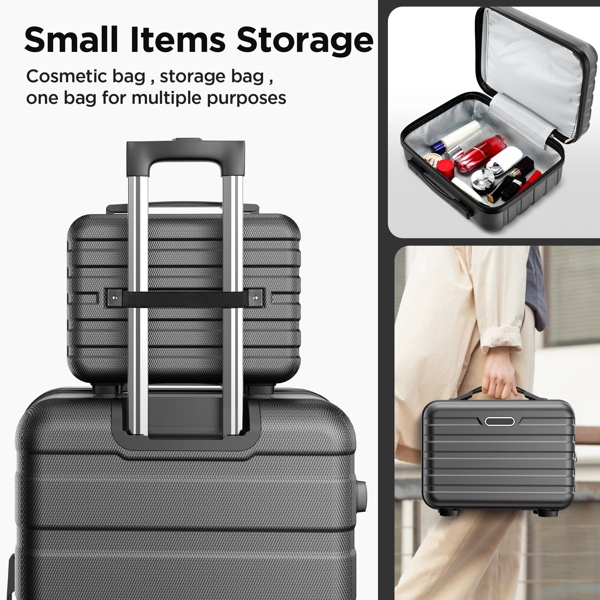 11 Piece Hardside Luggage Suitcase Set with 360° Double Spinner Wheels & Lock, 14” Travel Case, 20" Carry-On Luggage, 24" Checked Luggage and 28" Checked Luggage, Black