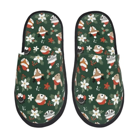Balery Festive Forest Friends Slient Indoor Furry Fleece Comfort House Shoes Soft Non-Slip Home Shoes Cotton slippers House Slippers-- Large