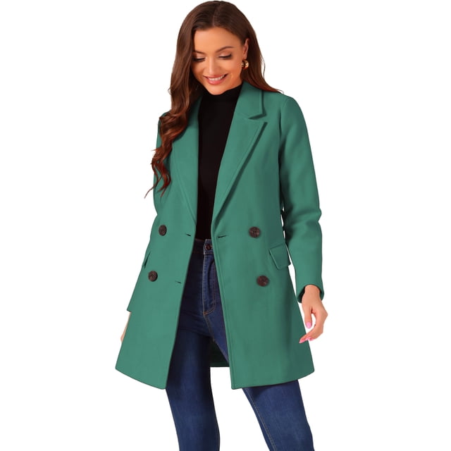 Abrigo De Invierno Medio Largo Con SolaY Doble BotonaduPaMujer Verde M