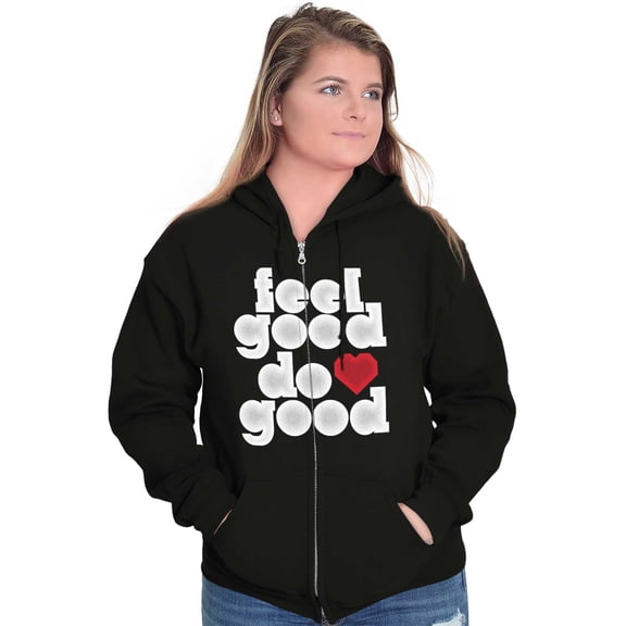 Feel Do Good Heart Inspiring Saying Womens Plus Size Graphic Zipper Hoodie Brisco Brands 2X