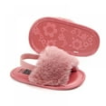 thumbnail image 4 of Girls Sandals Toddler, Faux Fur Slides with Elastic Back Strap Flats Shoes for Kids Baby Infant Girls Soft Sole Shoes Plush Sandal, 4 of 5