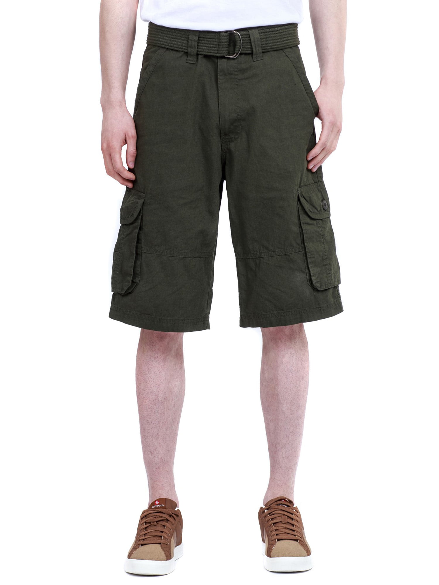 Southpole Mens Big and Tall Big & Tall Belted Cargo Shorts with Cell Phone Pocket 