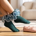 thumbnail image 4 of Lumtrix Little Girls Ruffle Socks Multi-Layer Lace Frilly Turn Cuff Ankle Socks School Uniform,Daily,Photo,Fit Dress Socks Aged 1-10 Dark Green XXS, 4 of 6