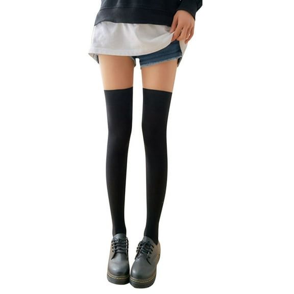 KDSJSXW Plus Size Knee High Socks 1 Pair Fashion Thigh High Over Knee High Socks Girls Womens Solid Sexy Socks Silk Stockings (Black,One Size)