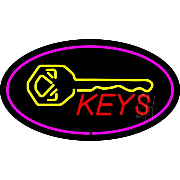 Keys Logo Oval Purple LED Neon Sign 13 x 24 - inches Black Square Cut Acrylic Backing, with Dimmer - Premium built indoor Sign for Storefront, Store interior, Exhibition, Decor.