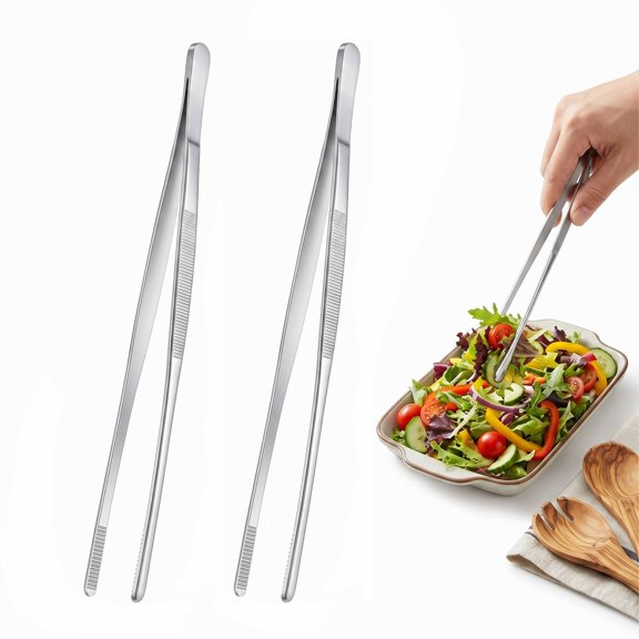 BlinkLLX 2 Pieces 12 Inch Tweezer Tongs Extra-long Kitchen Stainless Steel Cooking Tweezers with Round Tip Cooking Tongs for Grill, BBQ, Pasta