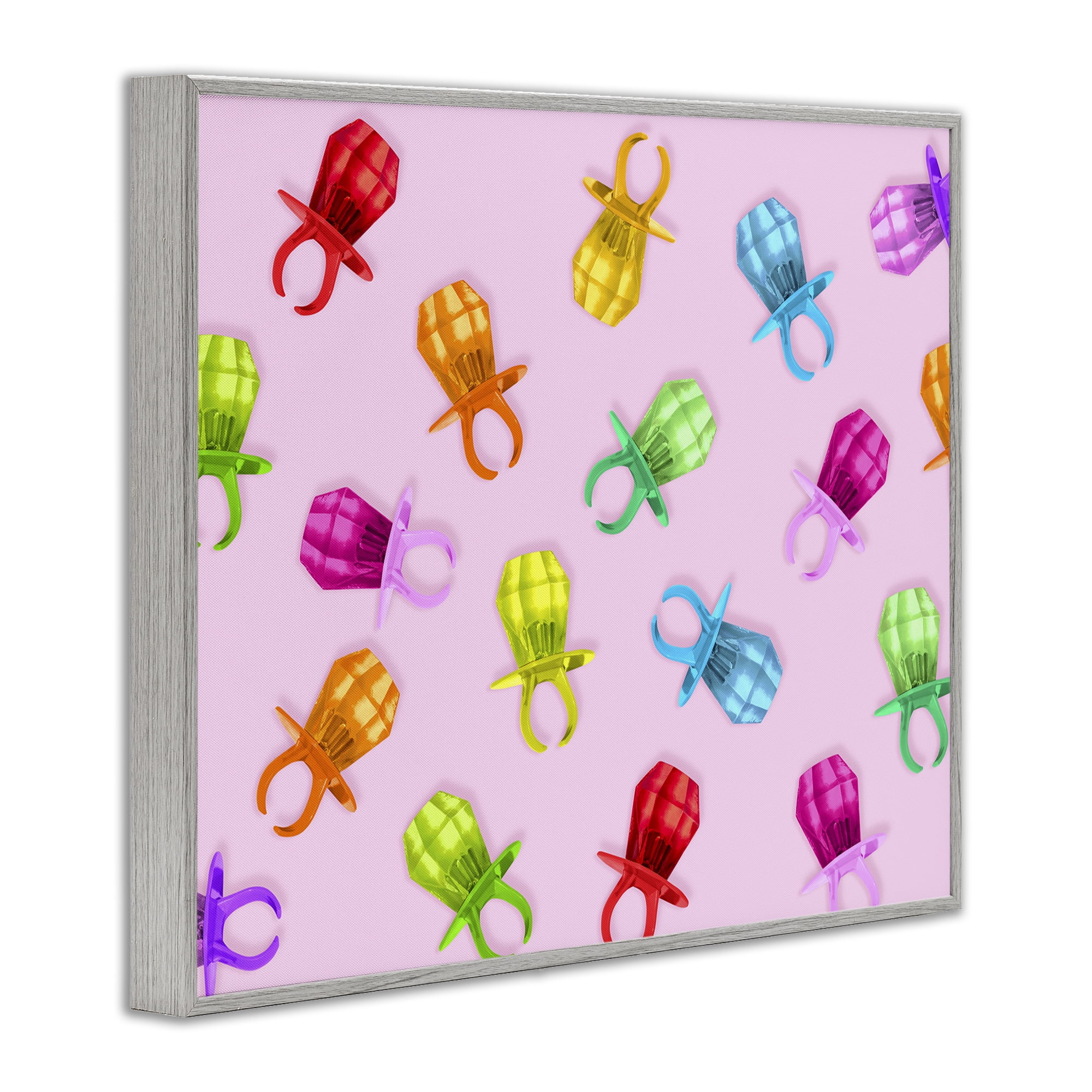 Stupell Industries Candy Gem Ring Party Pattern Gray Framed Giclee Art, design by LISH Creative