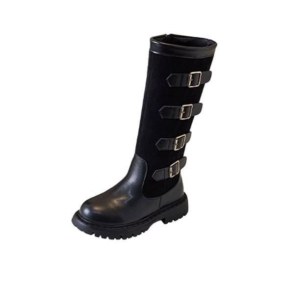 Girls Knee High Boots Fashion Lug Sole Side Zipper Tall Riding Boots for Toddler Little Kid Big Kid