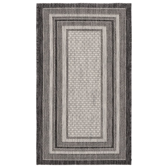 SAFAVIEH Courtyard Ercan Bordered Indoor/Outdoor Area Rug, Light Grey/Black, 2'3" x 4'