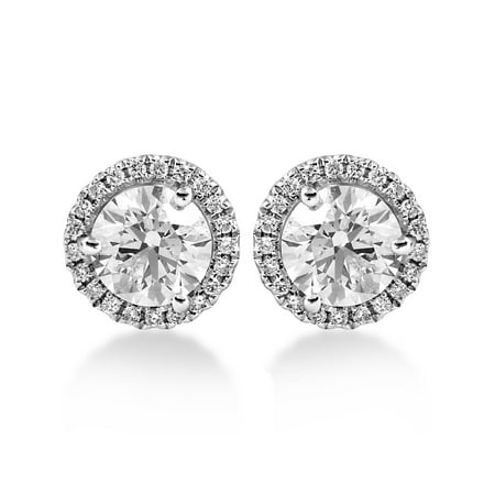 18k Brilliant Cut Stud - G SI1 1.65 ct Diamond Halo Studs 18k White Gold Round Brilliant Cut
