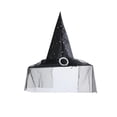 thumbnail image 2 of IAJDKMEK Women's Halloween Witch Hat with Tulle Decoration – Classic Pointed Wizard Cap for Costume Party Adult Costume Accessory for Halloween Party, 2 of 8