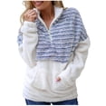 thumbnail image 1 of Gibobby Blusa Manga Larga Mujer Sudadera de felpa con cuello en V para mujer, blusa de manga larga con cremallera en , Top deportivo informal a juego de colores cálidos（Azul， XL), 1 of 5