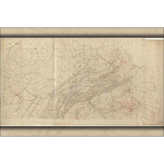 24"x36" Gallery Poster, Map of Pennsylvania and part of New Jersey 1860