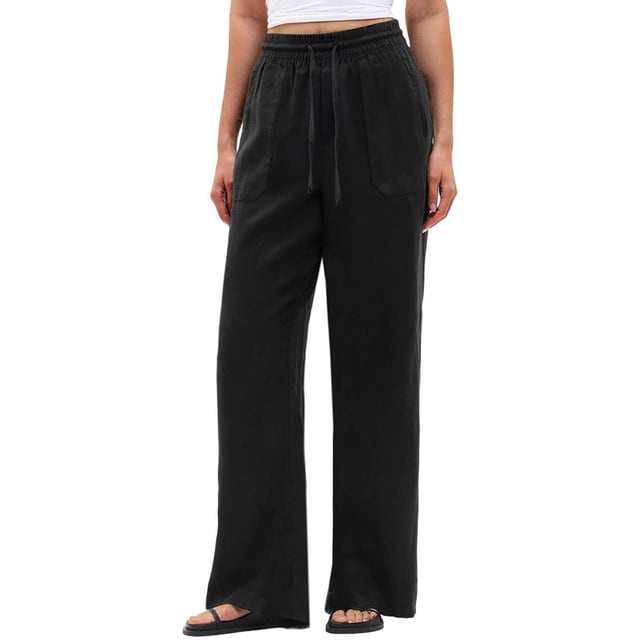 Hngshg Plus Size Wide Leg Pants for Women Loose Casual Drawstring Elastic Waist Classic Palazzo Pants with Pockets Workout Trousers