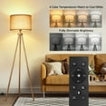 thumbnail image 2 of OUTON 63"  Wood Tripod Floor Lamp for Living Room,  Modern Standing Lamps with Remote Control,  3 Color Temperature Dimmable Pole Light with Linen Shade for Bedroom, Office, 2 of 5
