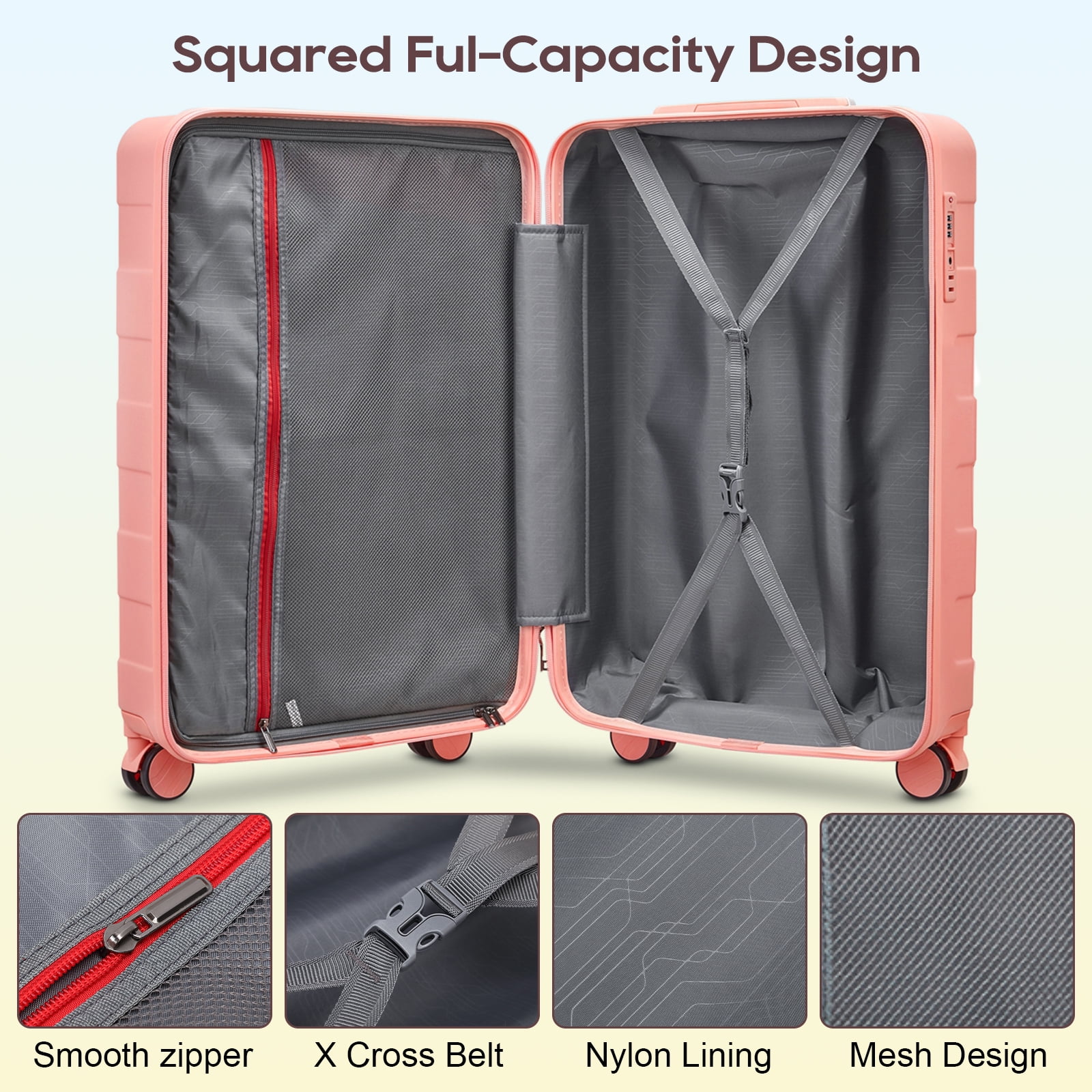 Imiomo 3Piece CarryOn Luggage Set, 20in Hardshell Suitcase with Spinner Wheels, TSA Lock, and Rollin(图5) Imiomo 3Piece CarryOn Luggage Set, 20in Hardshell Suitcase with Spinner Wheels, TSA Lock, and Rollin(图5)