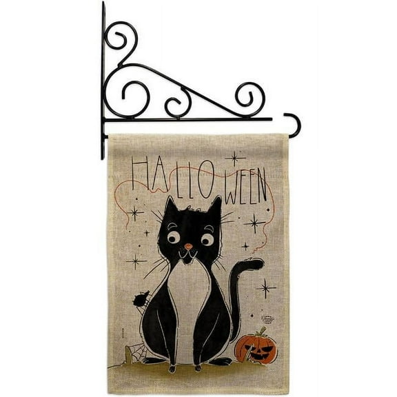 Ornament Collection GS190175-DB-03 Halloween Tuxedo Cat Falltime 13 x 18.5. in. Double-Sided Decorative Horizontal House Garden Flag Set for Decoration Banner Yard Gift