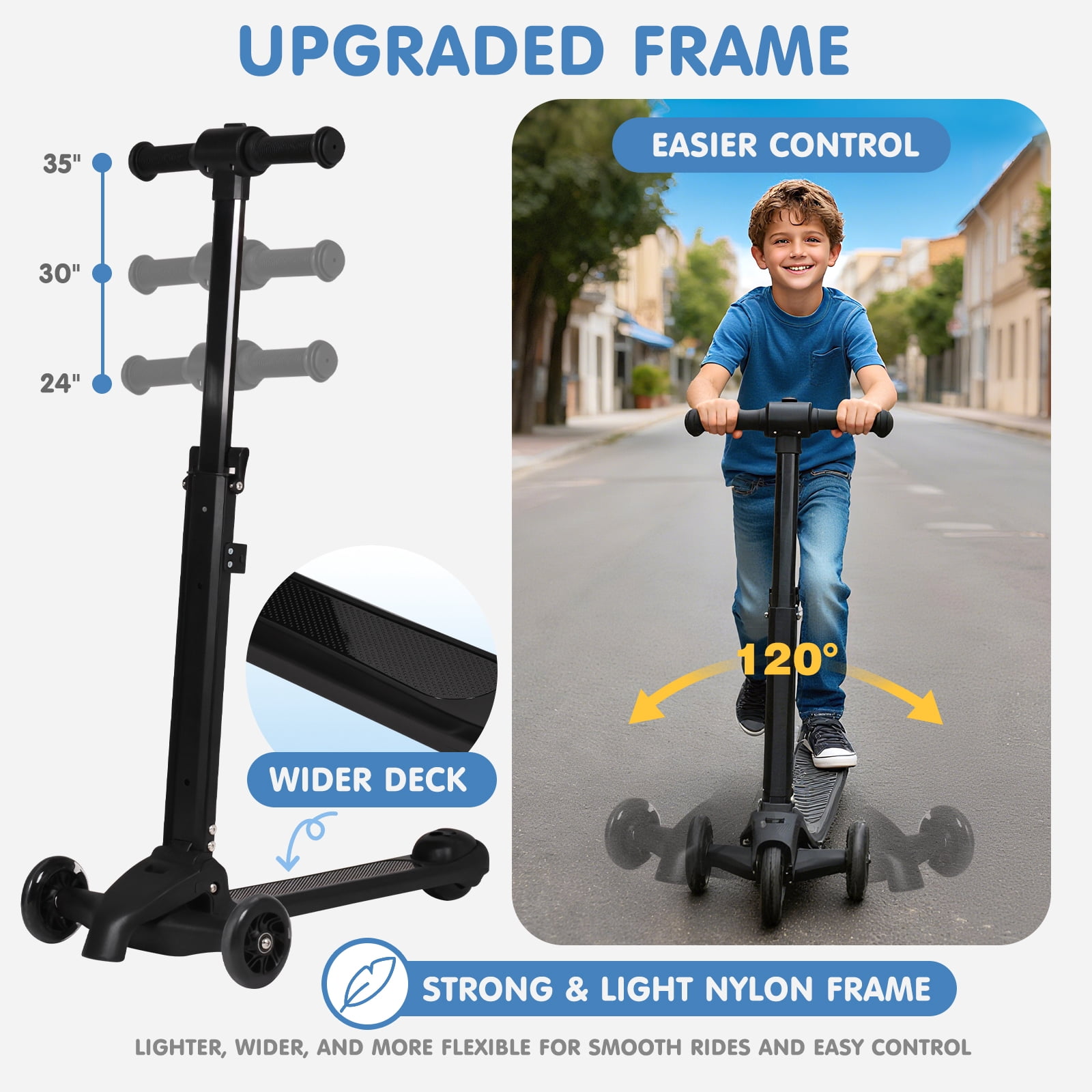 Kids Scooter Suitcase with LED Wheels, Foldable Detachable Ride-On Travel Luggage, Light Blue