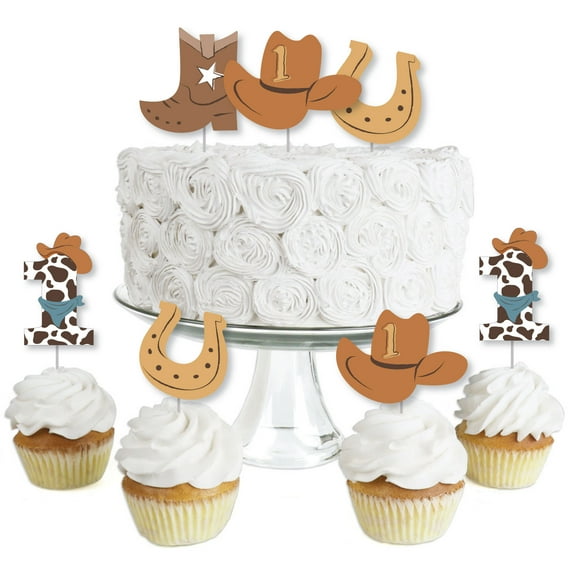 Big Dot of Happiness My First Rodeo - Dessert Cupcake Toppers - Little Cowboy 1st Birthday Party Clear Treat Picks - Set of 24