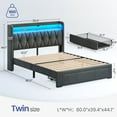 thumbnail image 2 of Greenstell Twin Bed Frame with Storage Drawers, Upholstered Bed with LED Light and Linen Fabric Storage Headboard, Dark Gray, 2 of 7