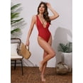 thumbnail image 5 of DARING DIVA Women's Deep V Plunge Monokini Backless Bikini Set X-Small Red, 5 of 6