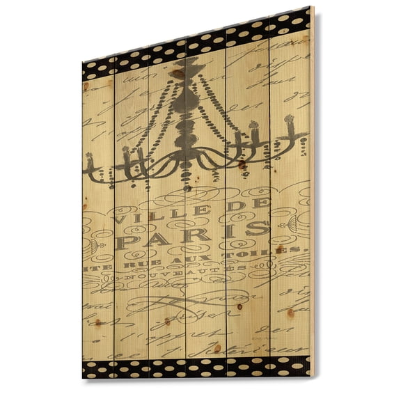 Designart 'Chandeliers French Couture I' Fashion Print on Natural Pine Wood