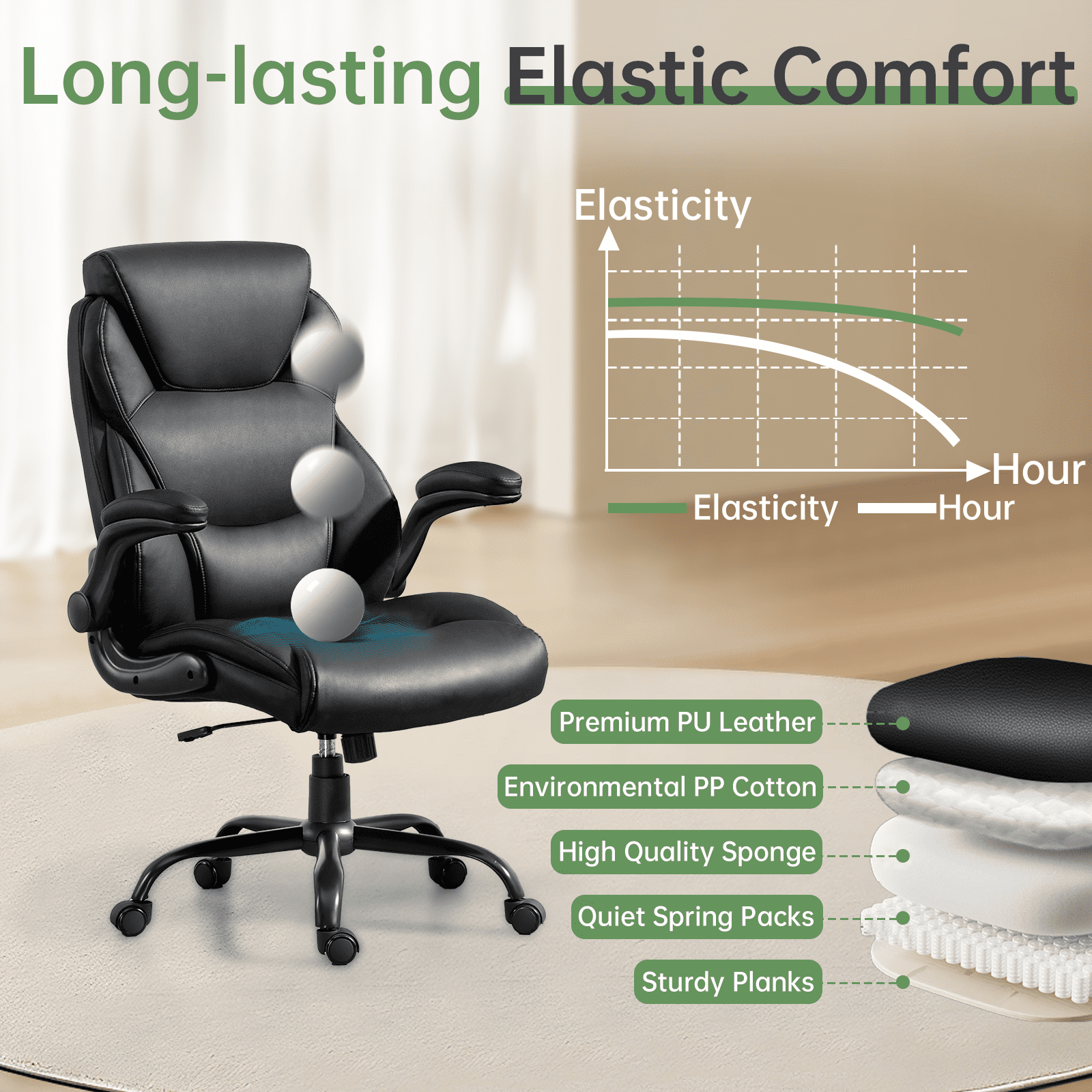 Big and Tall Office Chair 400LBS, Heavy Duty High Back Executive Ergonomic PU Leather Desk Chair, Adjustable Height 360° Swivel Rolling Wheels Computer Chair for Home Office Work