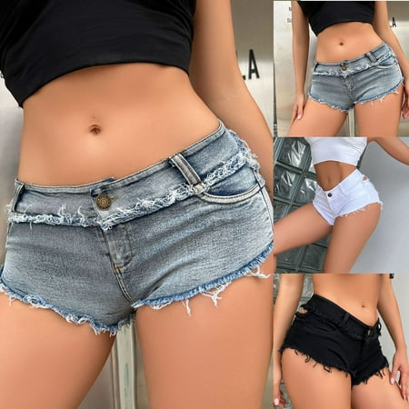 Jinhomg Womens Denim Hot Shorts Low Waist Ripped Booty Shorts Cheeky Mini Jean Shorts Hot Pants for Night Out Club Wear Black M