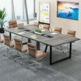 thumbnail image 2 of Finmind 8FT Large Meeting/Podcast Table, Wooden with Strong Metal Frame, Sits 10, Grey, 2 of 7