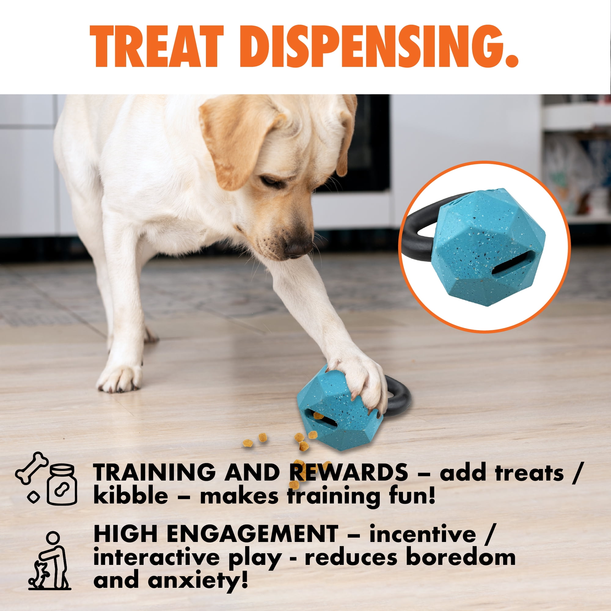 Max Fusion Nike Grind Kettle Bell Dog Toy, Interactive Treat Dispensing Toys, Fun Indoor Play, Non-Toxic Natural Rubber Durable for Chewer, Orange Kettle Bell