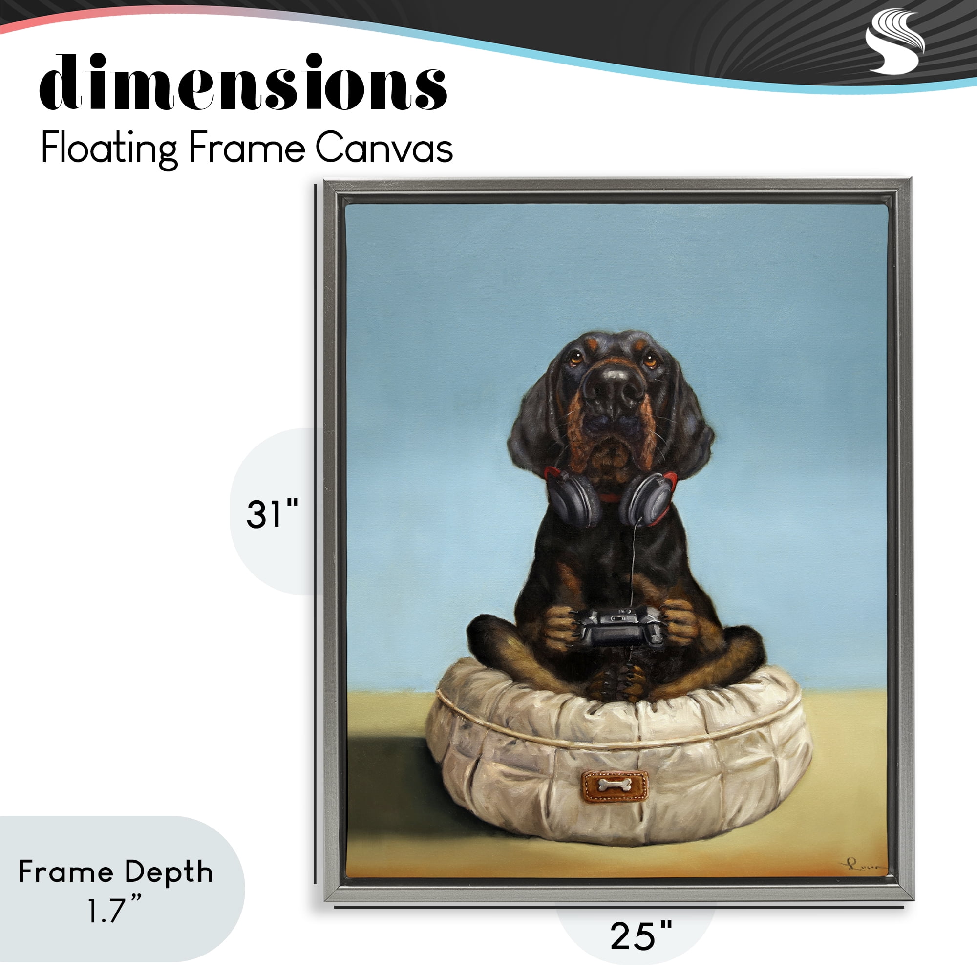 Stupell Industries Game Boy Playing Dog Gray Framed Floater Canvas Wall Art, design by Lucia Heffernan