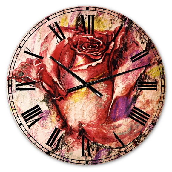 Designart 'Red Rose Illustration' Traditional wall clock