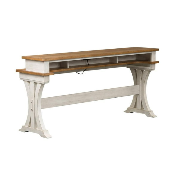 Liberty Furniture Industies, INC Farmhouse Reimagined Console Bar Table in Antique White w/ Chestnut Top