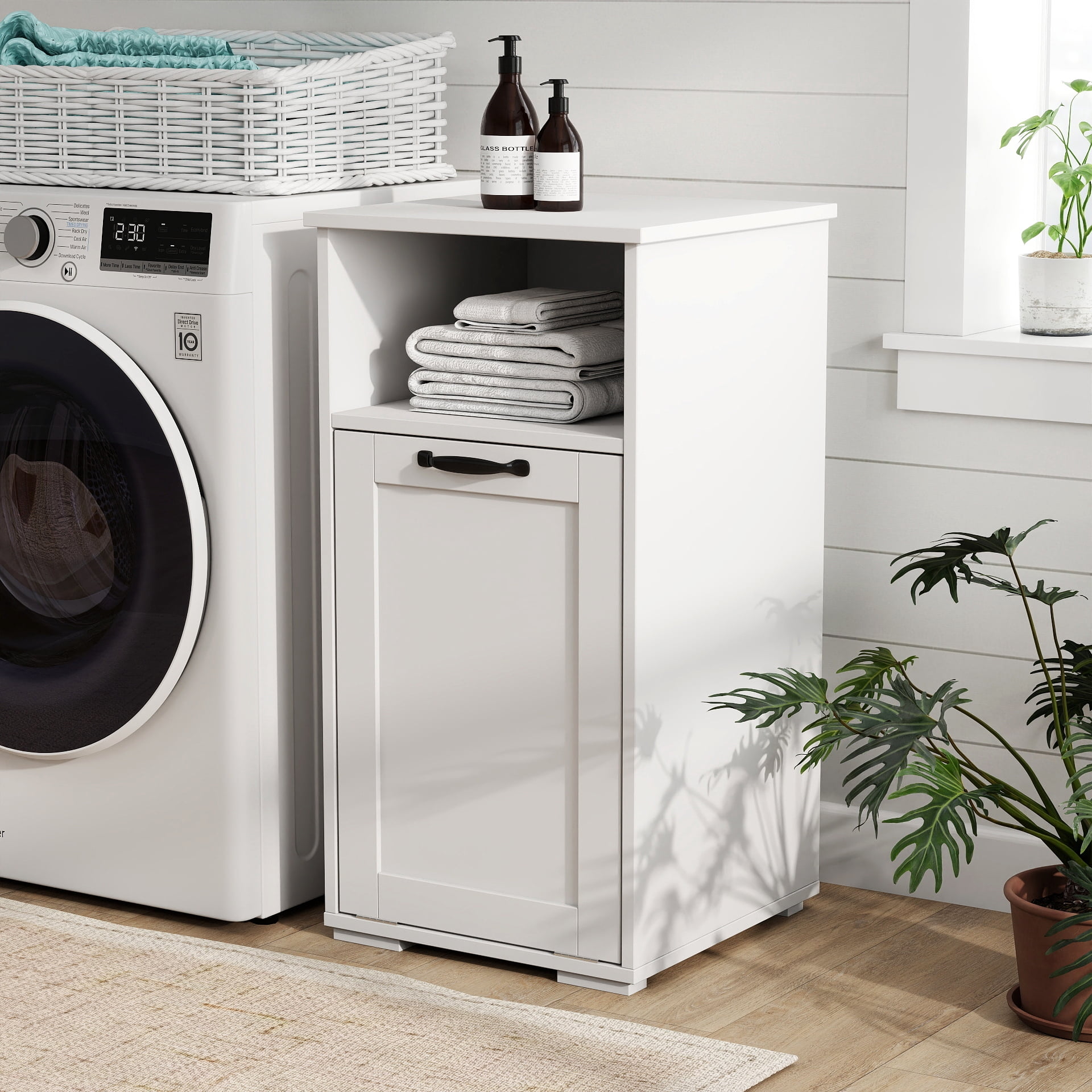 Laundry Cabinet with 1 Removable Liner Bag for Bathroom Laundry Room, White