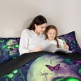 thumbnail image 4 of Castle Fairy Neon Gothic Skull Full Size Comforter Sets 3-Piece,Rose Butterfly Candle Graphic Bedding Comforter Set,Purple Greens,1 Comforter and 2 Pillowcases,Black Reversible, 4 of 6