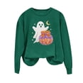 thumbnail image 4 of Women Halloween Rhinestone Graphic Crew Neck Sweatshirt, Long Sleeve Fall Casual Pullover Top for Holiday Daily Wear(Dark Green1,XXL), 4 of 6