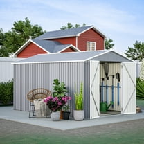 8x12 Ft Outdoor Storage Shed with Floor Frame, Metal Garden Tool Shed with Lockable Doors, Ideal for Backyard Garden Patio Lawn, Grey