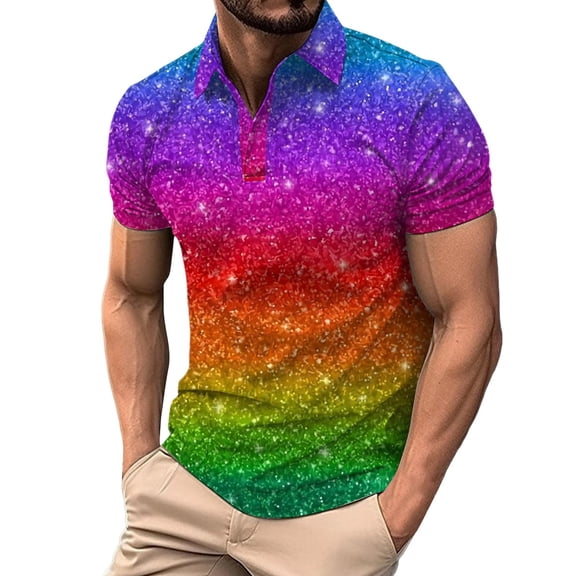 CONZONE Mens Polo Shirt Short Sleeve Casual Polo Shirt for Men Colorful Graphic Breathable Loose Fit Cozy Summer Golf Shirts