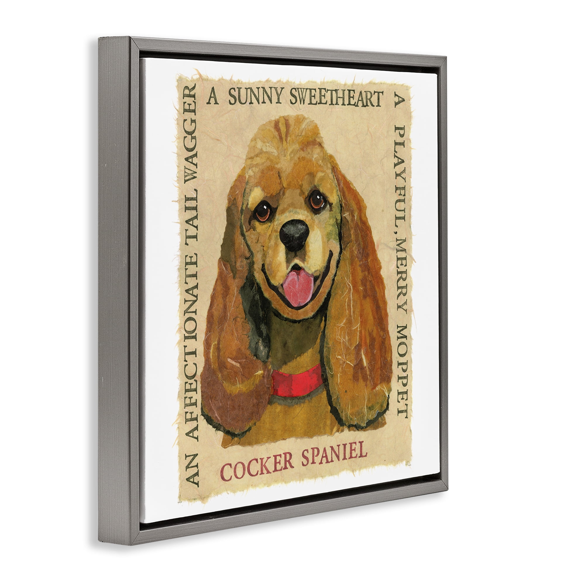 Stupell Industries Fun Cocker Spaniel Phrases Animals Painting Gray Floater Framed Canvas Art Print Wall Art, 18 x 18