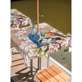 thumbnail image 2 of Outdoor Tablecloth with Umbrella Hole for Patio/Picnic/Party/Camping, Birds Floral Waterproof Table Cloth Square Cover Washable, Farmhouse Pink Flower Leaf Wood Grain Brown (54"x 54"), 2 of 8
