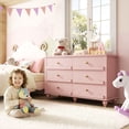 thumbnail image 5 of Homieasy 6-Drawer Dresser for Bedroom - 43" Modern Chest of Drawers with Scalloped Front, Storage Organizer for Living Room, Hallway & Entryway,Pink, 5 of 8